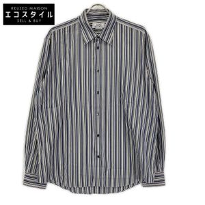 Hermes White x Gray Striped Cotton Long-Sleeve Shirt with Sleeve Buttons, Size 41 [Used]