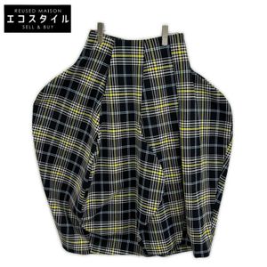 ENFOLD 300GA131-2380 Black x Yellow Polyester Check Design Balloon Skirt, Size 36 [Used]