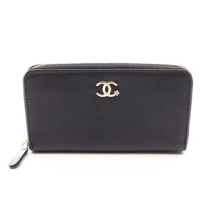 [Used] Chanel CHANEL Round Wallet Coco Mark Black Leather Round Wallet Women's Used A