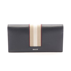 [Used] Bally BALLY Bi-fold Long Wallet, Black/Beige/Ivory Leather, Bally Stripe Zip Long Wallet, Men's, Used A