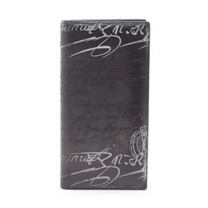 [Used] Berluti Bi-fold Long Wallet, Calligraphy, Gray/White Leather, Calligraphy Zip Long Wallet, Men's, Used A