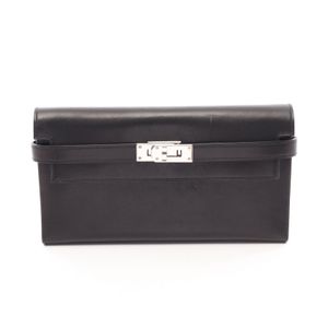 [Used] Hermes Kelly Wallet Bi-fold Long Wallet, Black Calfskin (Cowhide), Women's, Used A