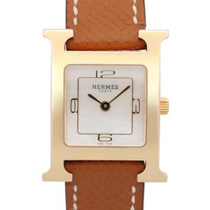 【중고】 Hermes 에르메스 손목시계(기타) H 아워 화이트 쉘 HH1.202c 화이트 쉘 GP(골드 도금) 가죽 벨트 H 아워 여성용 Used A