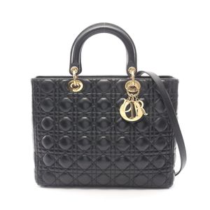[Used] Dior Lady Dior Large Cannage 2-Way Handbag, Black Leather, Ladies' Tote Bag, Used B