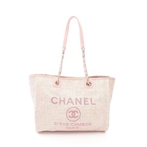 [Used] Chanel CHANEL Tote Bag Deauville A67001 Pink Fabric Leather Deauville Chain Tote MM Women's Used B