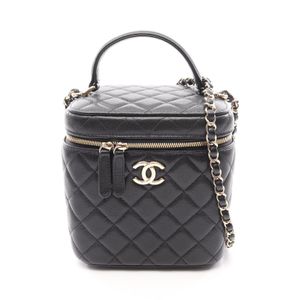 [Pre-owned] Chanel Matelassé Vanity Bag 2-Way AS2362 Black Caviar Skin (Grained Calfskin) Matelassé Vanity 2-Way Chain Shoulder Bag