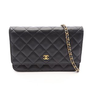 [Used] Chanel CHANEL Shoulder Bag Matelasse AP0250 Black Caviar Skin (Grained Calf) Matelasse Chain Wallet Women's Used A