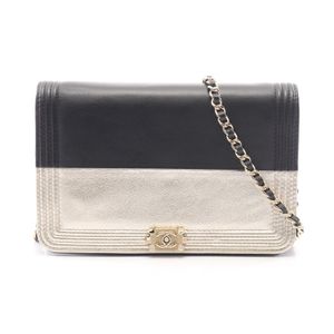 [Pre-owned] Chanel CHANEL Shoulder Bag Boy Chanel Champagne Gold/Black Lambskin (Sheepskin) Boy Chanel Chain Wallet for Women