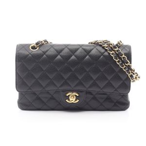 [Pre-owned] Chanel CHANEL Shoulder Bag Matelassé Double Flap A01112 Black Caviar Skin (Grained Calf) Matelassé Double Flap Chain Shoulder Bag