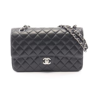 [Pre-owned] Chanel CHANEL Shoulder Bag Matelassé Double Flap A01112 Black Caviar Skin (Grained Calf) Matelassé Double Flap Chain Shoulder Bag