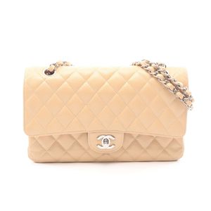 [Pre-owned] Chanel CHANEL Shoulder Bag Matelassé Double Flap A01112 Light Beige Caviar Skin (Grained Calf) Matelassé Double Flap Chain Shoulder