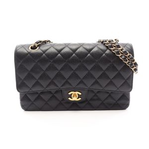 [Pre-owned] Chanel CHANEL Shoulder Bag Matelassé Double Flap A01112 Black Caviar Skin (Grained Calf) Matelassé Double Flap Chain Shoulder Bag