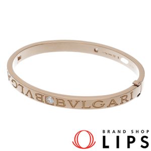 Bvlgari Double Logo Bangle with 2 Diamonds (Wrist Circumference: 15.5cm, Width: 0.5cm), 18K Pink Gold, Size S, Polished, Excellent Condition [Pre-owned]