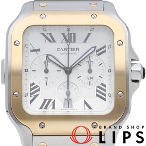 Cartier 산토스 드 까르띠에 크로노그래프 워치 XL W2SA0008 박스 보증서 밴드 K18YG/SS 남성용 시계 실버 폴리싱 완료 최상급 컨디션 [중고]