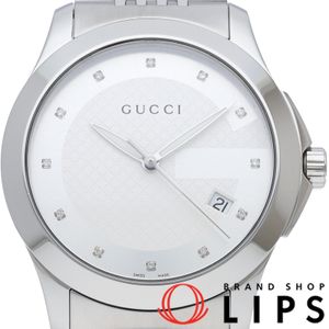 Gucci G-Timeless Diamond Men's Watch, 12 Diamonds, 126.4/YA126404, Box, Warranty, Stainless Steel, Silver, Polished, Excellent Condition [Used]