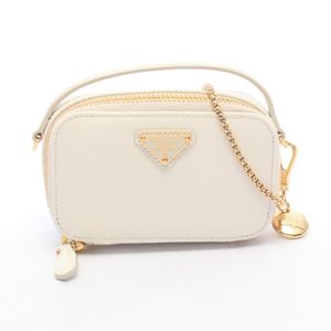 【中古】 プラダ PRADA ショルダーバッグ トライアングルロゴ ミニポーチ ホワイト サフィアーノレザー トライアングルロゴ 2wayミニショルダー レディース