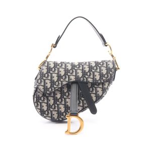[Pre-owned] Dior handbag, Saddle Bag Mini, Oblique Jacquard, Navy/Ivory Canvas Leather, Oblique Saddle Bag Mini, Women's