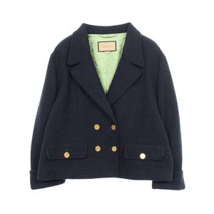 [Used] Gucci Tweed Double-Breasted Jacket with Beads and Sequin Embroidery, 702794, Cotton, Women's, Used A