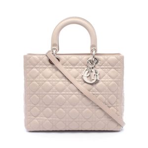 [Used] Dior Lady Dior Large 2-Way Handbag, Light Beige Leather, Lady Dior 2-Way Tote, Large, Women's, Used A