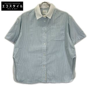 shirocon SC21-25017SM 라이트 블루 코튼 혼방 스트라이프 curly 오버 셔츠 F [중고]