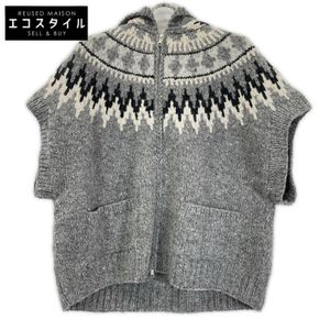 Curensology CL506166ER-00 그레이 아란 패턴 노르딕 후드 니트 베스트 F [중고]