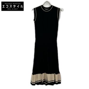 Epoca M5J23-544-09 Black x Beige Cotton Nylon Sleeveless Border Knit Dress, Size 38 [Used]