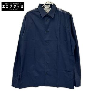 Hermes Navy Shirt, Polka Dot Pattern, Cotton, Size 41 [Used]