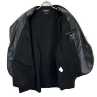 PLATO STUDIO PW21J04 เสื้อแจ็คเก็ตกระดุมสองแถว ปกแหลม (Peaked Lapel) ตัดต่อหนัง สีดำ ไซส์ 1 [สินค้ามือสอง]
