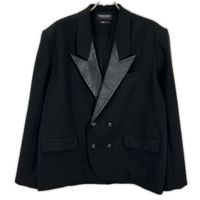 PLATO STUDIO PW21J04 เสื้อแจ็คเก็ตกระดุมสองแถว ปกแหลม (Peaked Lapel) ตัดต่อหนัง สีดำ ไซส์ 1 [สินค้ามือสอง]