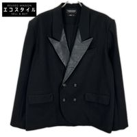 PLATO STUDIO PW21J04 เสื้อแจ็คเก็ตกระดุมสองแถว ปกแหลม (Peaked Lapel) ตัดต่อหนัง สีดำ ไซส์ 1 [สินค้ามือสอง]