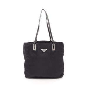 【中古】 プラダ PRADA トートバッグ ブラック ナイロン レザー トライアングルロゴ トートバッグ レディース Used B