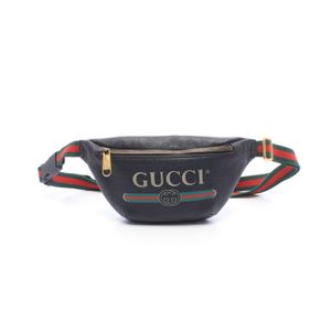 【二手】Gucci GUCCI 腰包/斜背包/小號腰包 527792 黑色/綠色/RED皮革 Logo 印花小號腰包