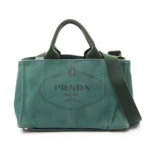 【中古】 プラダ PRADA トートバッグ CANAPA カナパ 2WAY グリーン/ブラック キャンバス カナパ ミディアム レディース Used B