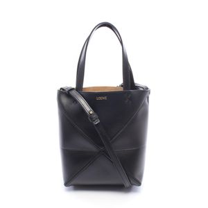 【二手】 LOEWE Puzzlefold Mini 兩用手提包 A657V25X01 黑色皮革 Puzzlefold 迷你托特包 女士 二手 A