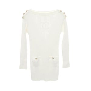 【二手】Chanel 香奈儿 连衣裙 Coco Logo 肩部纽扣 船领 罗纹 P63137K48814 棉质连衣裙 女士 Used A