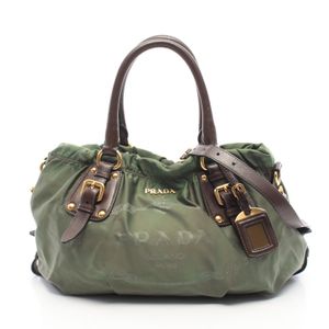 【中古】 プラダ PRADA ハンドバッグ NYLON JACQUARD+ 2WAY カーキ/ダークブラウン ナイロン レザー ロゴ ジャガード 2way トートバッグ レディース Used B