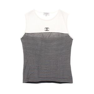 [중고] Chanel 샤넬 민소매 코코마크 스트라이프 코튼 슬리브리스 여성용 Used B