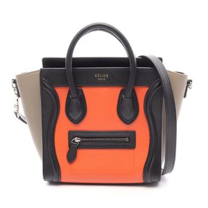 [Used] Celine CELINE Handbag Luggage Nano Shopper 2WAY Black/Orange/Greige Leather Luggage Nano Shopper Women's Used B