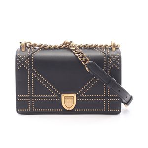 [Used] Dior DIORAMA Studded Shoulder Bag, Black Leather, Women's, Used A