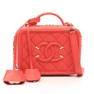 [Pre-owned] Chanel CHANEL Shoulder Bag CC Filigree Small Vanity Bag 2WAY A93342 RED Caviar Skin (Grained Calf) CC Filigree Matelassé Vanity Chain Shoulder