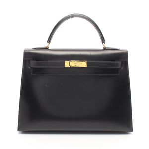 [Used] Hermes Kelly 32 2-Way Handbag, Black Calfskin Leather, Black, Women's, Used B