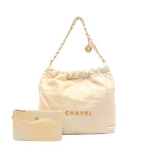 [Used] Chanel CHANEL Shoulder Bag Matelassé Chanel 22 Large AS3262 Ivory Lambskin (Sheepskin) CHANEL 22 Matelassé Large Chain Shoulder Bag