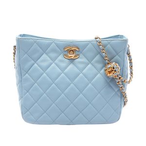 [Pre-owned] Chanel Matelassé Small Hobo Bag AS3259 Light Blue Lambskin (Sheepskin) Chain Shoulder Bag