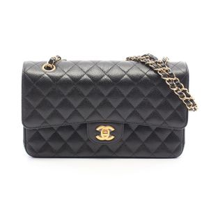 [Pre-owned] Chanel CHANEL Shoulder Bag Matelassé Double Flap A01112 Black Caviar Skin (Grained Calf) Matelassé Double Flap Chain Shoulder Bag