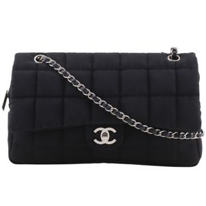 Chanel Chain Shoulder Bag, Chocolate Bar Design, Double Chain, Nylon, Black, Crossbody/Shoulder Bag, Turnlock, ChainShoulder, Women's [Used]