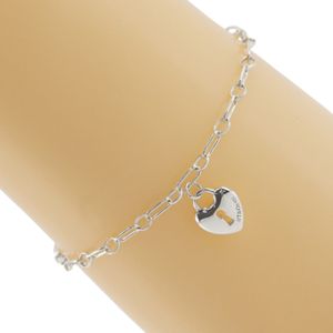 TIFFANY & Co. 心形锁扣吊坠手链 925银 约2.8g Heart lock charm 中性款【二手】
