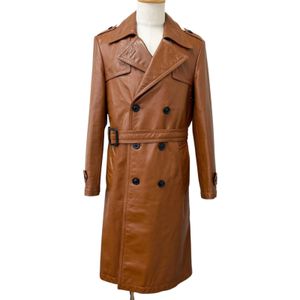 Excellent condition □ Maison Margiela 12 10 S50AH0047 Cowhide REPLICA Double-breasted Leather Trench Coat Braun 46 Made in Italy Authentic Men's