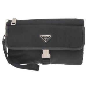 近全新 Prada 三角形 Logo 2NH011 黑色尼龍手拿包 第二隻包 黑色 0503 [二手] PRADA