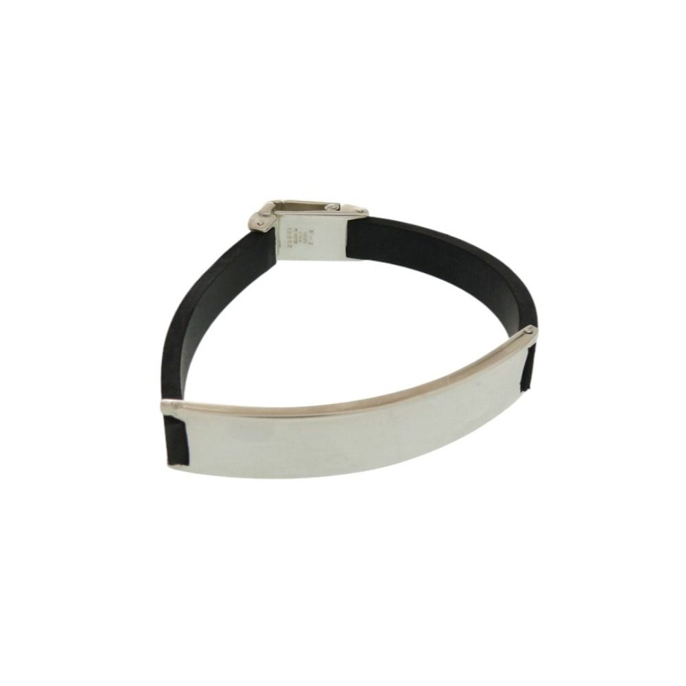 美品 グッチ SV925プレート×ラバー シルバー925 ブラック シルバー ブレスレット 黒 0425【中古】GUCCI