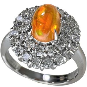 Size 12, Fire Opal 0.99ct, Diamond 0.88ct, Platinum 900, 8.0g, Women's Ring [Pre-owned]